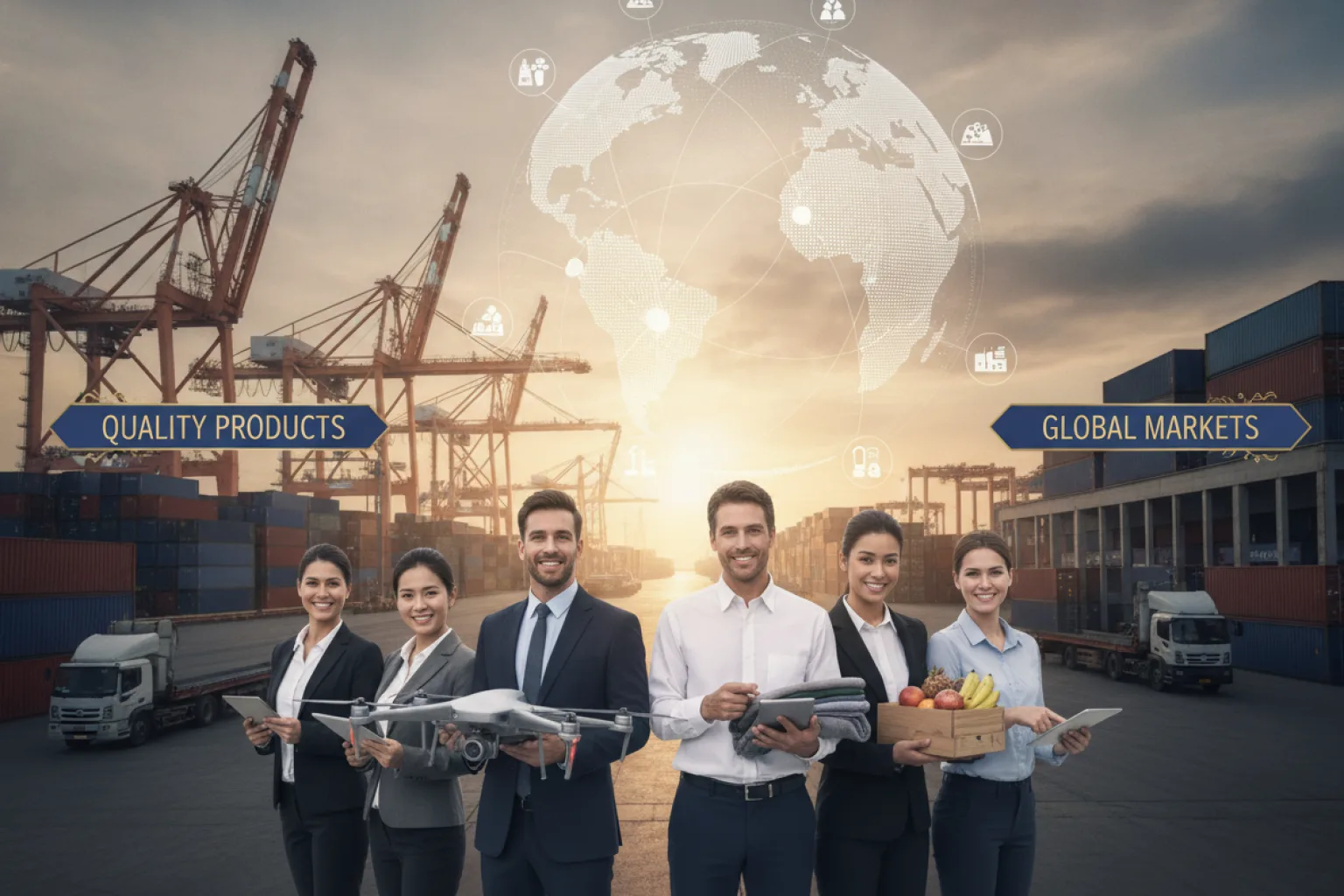 General trading company managing import and export of goods in a modern business model